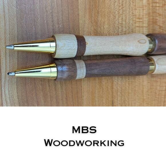 Handcrafted Wood Pen + Mechanical Pencil Set Walnut & Maple Click Style USA - Picture 3 of 6